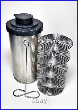 4 Hewes Heavy Duty Stainless Steel 35mm Film Developing Reels With Tank And Lid