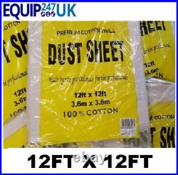 LARGE HEAVY DUTY DURABLE 12'x12' ft COTTON TWILL DUST SHEET PROFESSIONAL QUALITY