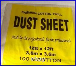 LARGE HEAVY DUTY DURABLE 12'x12' ft COTTON TWILL DUST SHEET PROFESSIONAL QUALITY