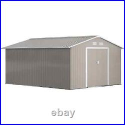 Large Walk-in Tool Shed Garden Lawn Equipment Storage Building Double Door Grey