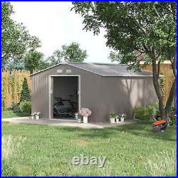 Large Walk-in Tool Shed Garden Lawn Equipment Storage Building Double Door Grey