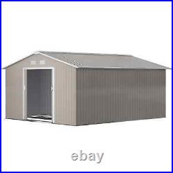 Large Walk-in Tool Shed Garden Lawn Equipment Storage Building Double Door Grey