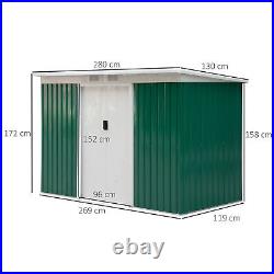 Outsunny 9 x 4 ft Garden Metal Shed Equipment Tool Furniture Storage Doors Green