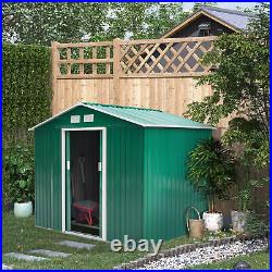 Outsunny Metal 9x6 ft Garden Shed Tool Equipment Bike Storage Foundation Green