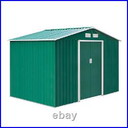 Outsunny Metal 9x6 ft Garden Shed Tool Equipment Bike Storage Foundation Green