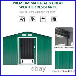 Outsunny Metal 9x6 ft Garden Shed Tool Equipment Bike Storage Foundation Green