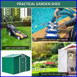 Outsunny Metal 9x6 ft Garden Shed Tool Equipment Bike Storage Foundation Green