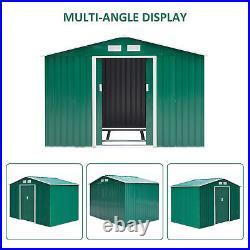 Outsunny Metal 9x6 ft Garden Shed Tool Equipment Bike Storage Foundation Green