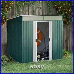 Steel Garden Shed Foundation Sliding Double Door Tool Equipment Storage Green