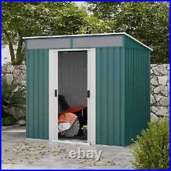 Steel Garden Shed Foundation Sliding Double Door Tool Equipment Storage Green