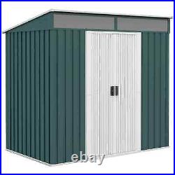 Steel Garden Shed Foundation Sliding Double Door Tool Equipment Storage Green