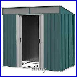 Steel Garden Shed Foundation Sliding Double Door Tool Equipment Storage Green