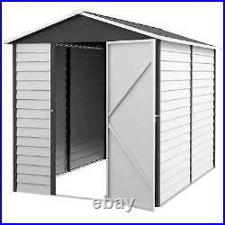 Walk-in Garden Shed Durable Steel Lawn Tools Bike Equipment Storage White/Grey