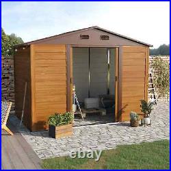 Walk-in Garden Shed Patio Tool Bike Storage Equipment Sliding Double Door Brown