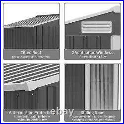 Walk-in Garden Shed Sliding Door Durable Steel Patio Tool Equipment Storage Grey