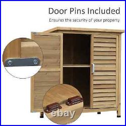 Wooden Garden Cabinet with Shelf Double Door Tool Equipment Storage Shed Natural