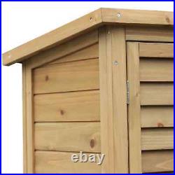 Wooden Garden Cabinet with Shelf Double Door Tool Equipment Storage Shed Natural