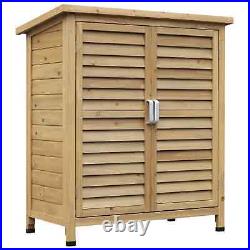 Wooden Garden Cabinet with Shelf Double Door Tool Equipment Storage Shed Natural