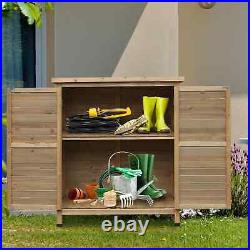 Wooden Garden Cabinet with Shelf Double Door Tool Equipment Storage Shed Natural