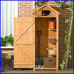 Wooden Garden Shed Cabinet Outdoor Tool Equipment Storage Shelf Durable Natural