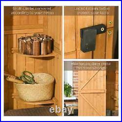 Wooden Garden Shed Cabinet Outdoor Tool Equipment Storage Shelf Durable Natural