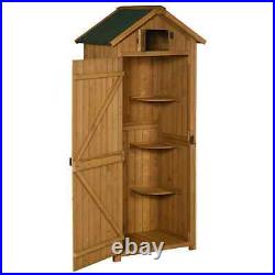 Wooden Garden Shed Cabinet Outdoor Tool Equipment Storage Shelf Durable Natural