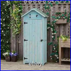 Wooden Garden Shed Cabinet Outdoor Tool Equipment Storage with Shelf Durable Blue