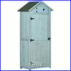 Wooden Garden Shed Cabinet Outdoor Tool Equipment Storage with Shelf Durable Blue