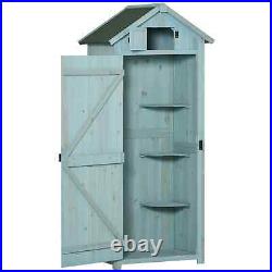 Wooden Garden Shed Cabinet Outdoor Tool Equipment Storage with Shelf Durable Blue