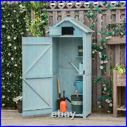 Wooden Tool Shed Outdoor Garden Patio Lawn Equipment Storage Cabinet Shelf Blue