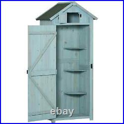 Wooden Tool Shed Outdoor Garden Patio Lawn Equipment Storage Cabinet Shelf Blue